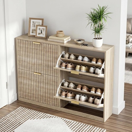 Wide shoe cabinet with flip - with,