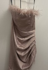 Lavish Alice Satin And Feather Bandeau Dress In Rose - new with tags - size 8