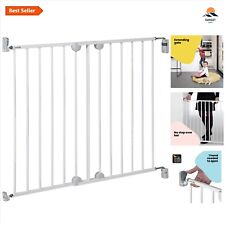 Walk Thru Baby Gate, Wall Fix Safety Gate for Doorways & Stairs, Metal White