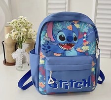 Disney Stitch Backpack Blue Tropical Floral Nylon School Travel Daypack Gift