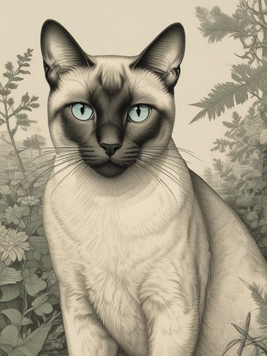 Siamese cat vintage botanical - siamese,