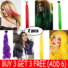 2x Clip In Long Hair Extensions Highlight Streaks Multi Colour Rainbow Festival