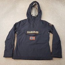 Napapijri Rainforest Womens Jacket Medium UK 12 Navy Anorak Winter Fleece Lined