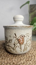 Vintage Dunoon Stoneware Storage Jar Canister with Lid Birds Robin