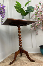 VINTAGE VICTORIAN ANTIQUE MAHOGANY BOBBLE CARVED TILT TOP PLANT LAMP TABLE 27"H