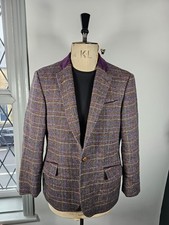 Simon Carter Tweed Jacket Men's UK 42S Brown Check Velvet Collar Wool
