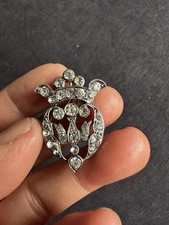 Antique Tested Silver Close Back Paste Swallow Crown Unusual Brooch