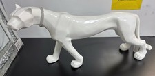 White Resin Standing Panther Ornament Features A Glam Diamante Band Collar