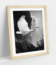 CRANE IN FLIGHT IN BLACK AND