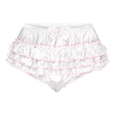 Satini Frilly Sissy Ruffled French Knickers Briefs Silky Satin Underwear Panties