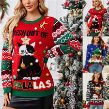 Womens Chunky Knitted Christmas Novelty Ugly Jumper Pullover XMAS Sweater Top UK