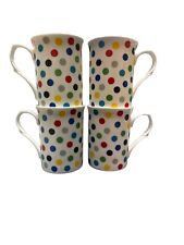4x Polka Dot Mugs Fine Bone China 300ml Capacity Castle Spotty Multicoloured Cup
