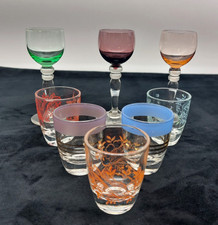 Vintage Aperitif Glasses Shot Liqueur Cordial x8 Mixed Design Multi Coloured