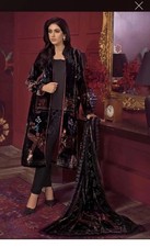 Pakistani Designer Gul Ahmed Velvet Plachi Black 4pcs Stitched Suit SizeUK08/10