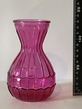 Rare Vintage Unusual Pink Glass Vase Dusky Rose Ribbed Hyacinth Retro Modernist 