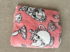Primark Beauty Beast Throw Blanket Chip Rose Potts Cogsworth Disney Pink vgc