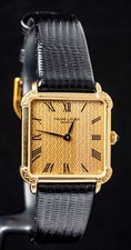 Favre-Leuba Square Gold-Tone Guilloché Men's Hand-Wind Vintage Watch--Working