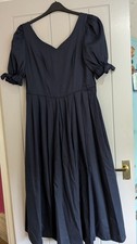 Laura Ashley 70s Cotton Navy Blue Dress. Size 14.