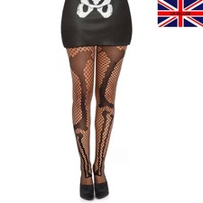Black Skeleton Bones Fishnet Lace Tights Patterned Halloween Womens  UK 6-16