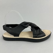 Clarks Romantic Black Leather Slingback Flat Roman Gladiator Sandals Size UK6.5