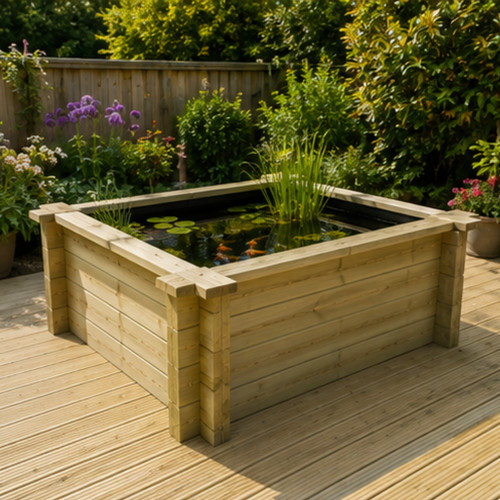 Raised wooden koi - wooden, pond