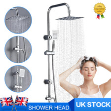 Large Shower Kit Twin Head Waterfall Chrome Adjust Riser Rail Chrome Square Set