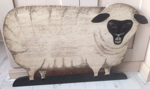Wooden folk art sheep wall - art,