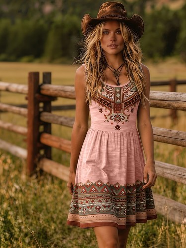 Ladies sleeveless boho dress - sleeveless,