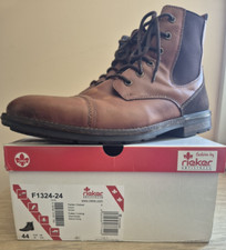 Mens Brown Leather Ankle Boots Size UK 9.5 EU 44  Lace Up Zip Rieker F1324-24