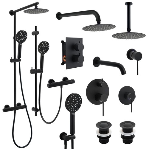 Matte black round thermostatic - matte,