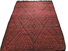 Handmade vintage Berber Moroccan rug, thick, large, reversible geometric/shag