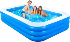 GALAXYER Inflatable Paddling Pool, 3 Rings Large Rectangular Family Swimming Ce