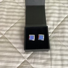 Blue Stone Silver Outlined Square Cufflinks For Men Birthday Wedding Gift In Box