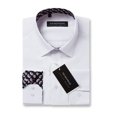 MENS NAVY OXFORD SHIRT SMART CASUAL FORMAL FLORAL CONTRAST COLLAR AND CUFF