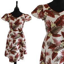 Vintage 1990s Summer Dress Palm Leaves TIKI Botanical Tropical HOLIDAY Dress S