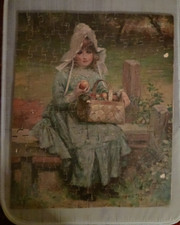 Antique Wooden Hand Cut Jigsaw Puzzle - 137 pieces - 13 inches by 16 inches.