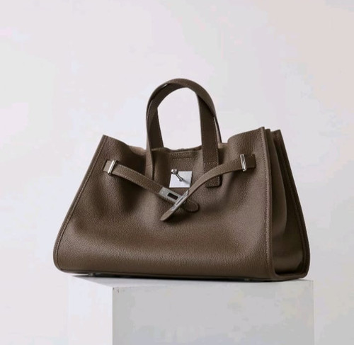 Taupe grained genuine leather - genuine,