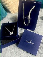 Swarovski Swan Necklace Silver Tone with Blue Crystal Gradient – Boxed Gift