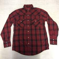 Bit & Bridle Shirt Mens Medium Red Plaid Pearl Snap Cowboy Western Lumberjack