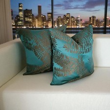 Set Of 3 Handmade Cushion Covers In Harlequin Extravagance Emerald Fabric