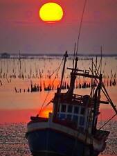 SUNSET HARBOUR BOAT REEDS ORANGE SILHOUETTE PHOTO ART PRINT POSTER BMP849B