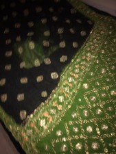 Bollywood Indian Saree Sari Dress Bandini Style Black Green Gold