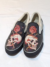 Ed Hardy Slip On Laceless Sneakers Shoes Skull Rose Black, EU 36 - UK 2.5