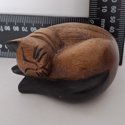 Wooden sleeping cat - cat, ornament