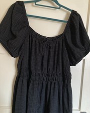 George Asda Size 18 Black Dress Check Detail Puff Sleeve Milkmaid Bow Detail