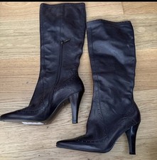 Faith Ladies Brown Real Leather  heeled Knee High Boots Size 4 New