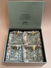 Vintage Debenhams Boxed x 4 Lead Crystal Buckingham Whiskey Tumbler Glass Italy