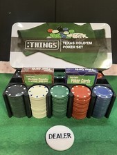 Texas Hold'em “THINGS” Poker Set Playing Cards Poker Chips Felt Mat Tin Box