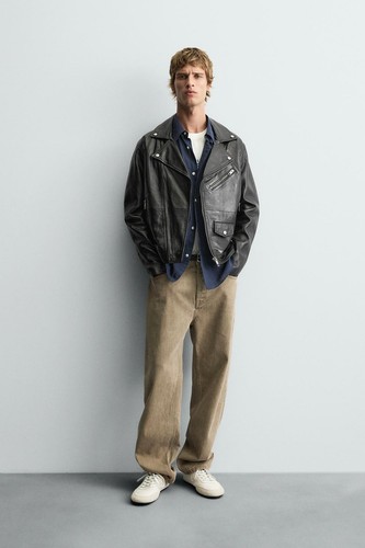 Zara man real leather biker - man,