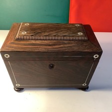 Georgian Sarcophagus Two Compartment Tea Caddy on Bun Feet. 20 X 12 X 15 CM.